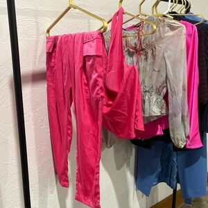 Vibrant Pink Halter Top and Cargo Pants